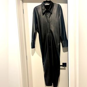 Zara Faux Leather Long Sleeve Maxi Dress